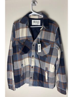 Alpine Design Men S Quilted Plaid Shirt Jacket Blue Tan Organic Cotton NWT